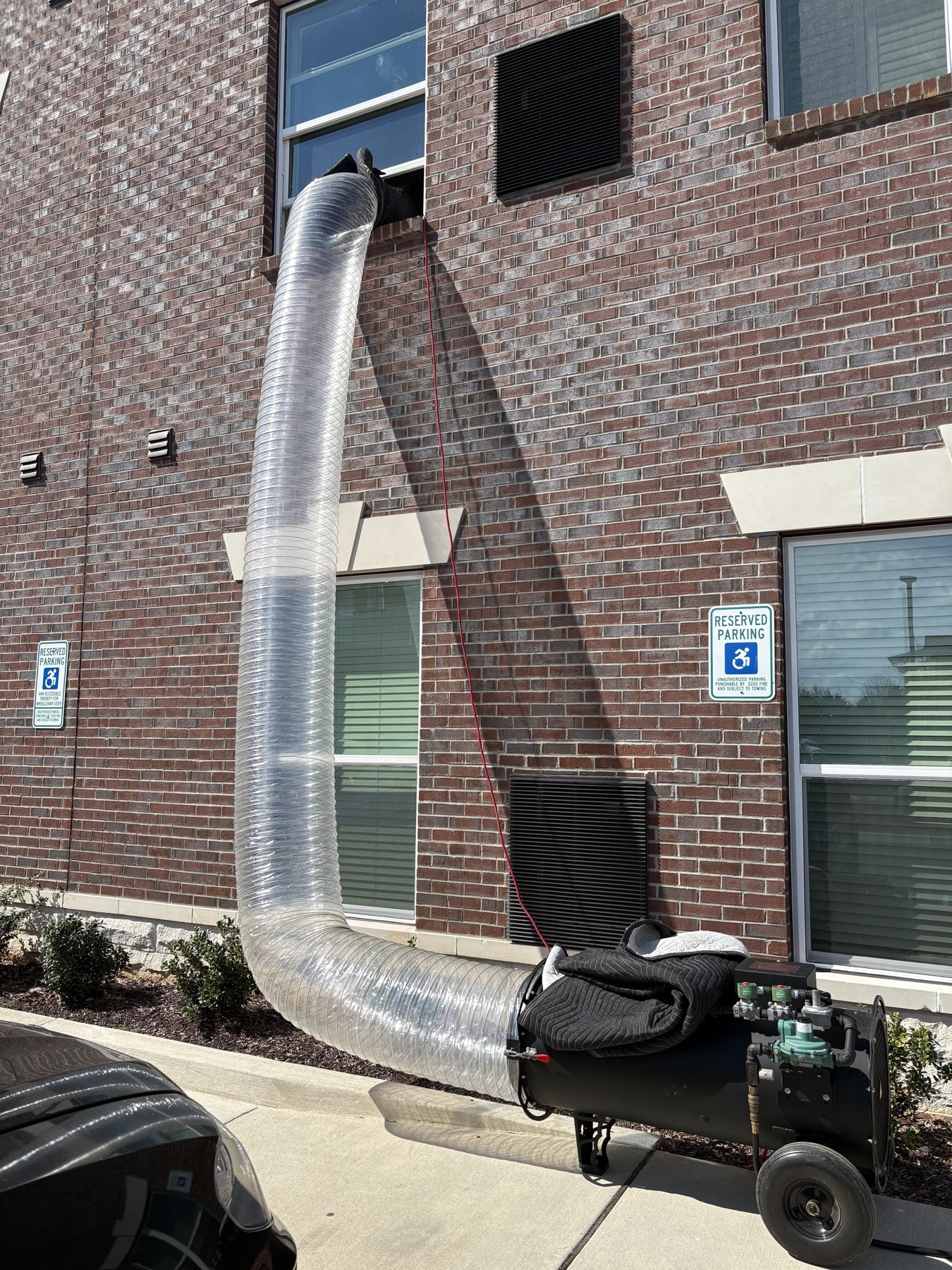 EcoForce bed bug heat treatment setup at a brick home in the Nashville area